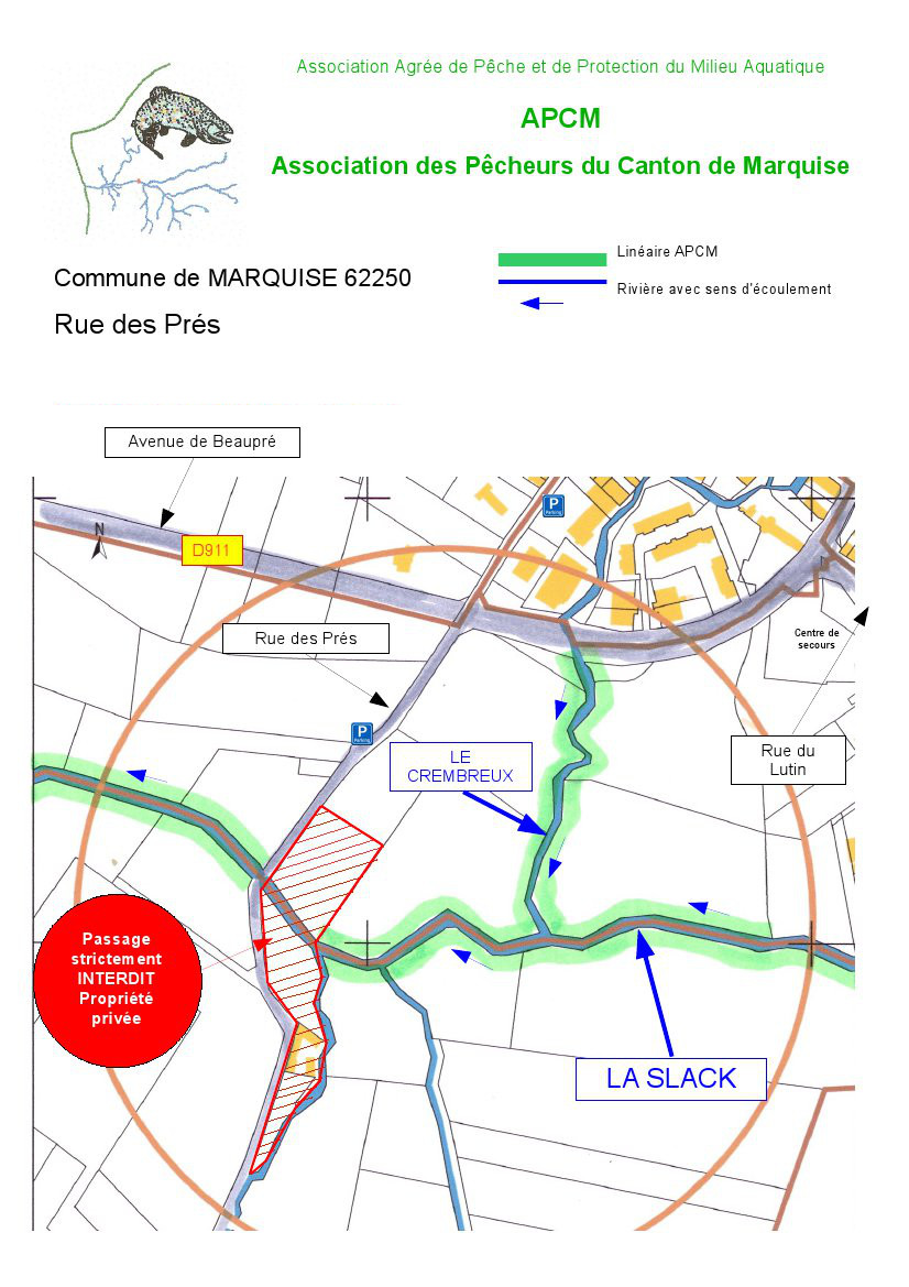 Carte imprimable de la Slack  Marquise au niveau de la rue des Prs. Pour l'imprimer, faite un clic droit sur l'image puis Imprimer l'image