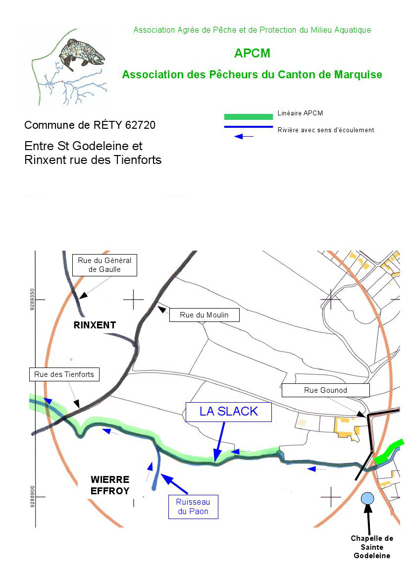Carte imprimable de la Slack  Rty entre St Godelaine et la rue des Tienforts  Rinxent. Pour l'imprimer, faite un clic droit sur l'image puis Imprimer l'image