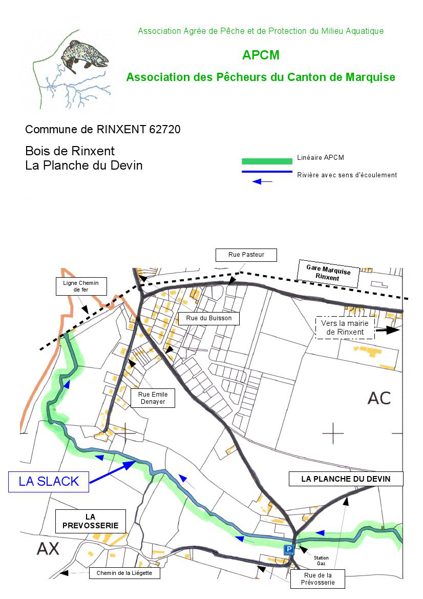 Carte imprimable de la Slack  Rinxent au niveau de la Prvosserie et de la planche du Devin. Pour l'imprimer, faite un clic droit sur l'image puis Imprimer l'image